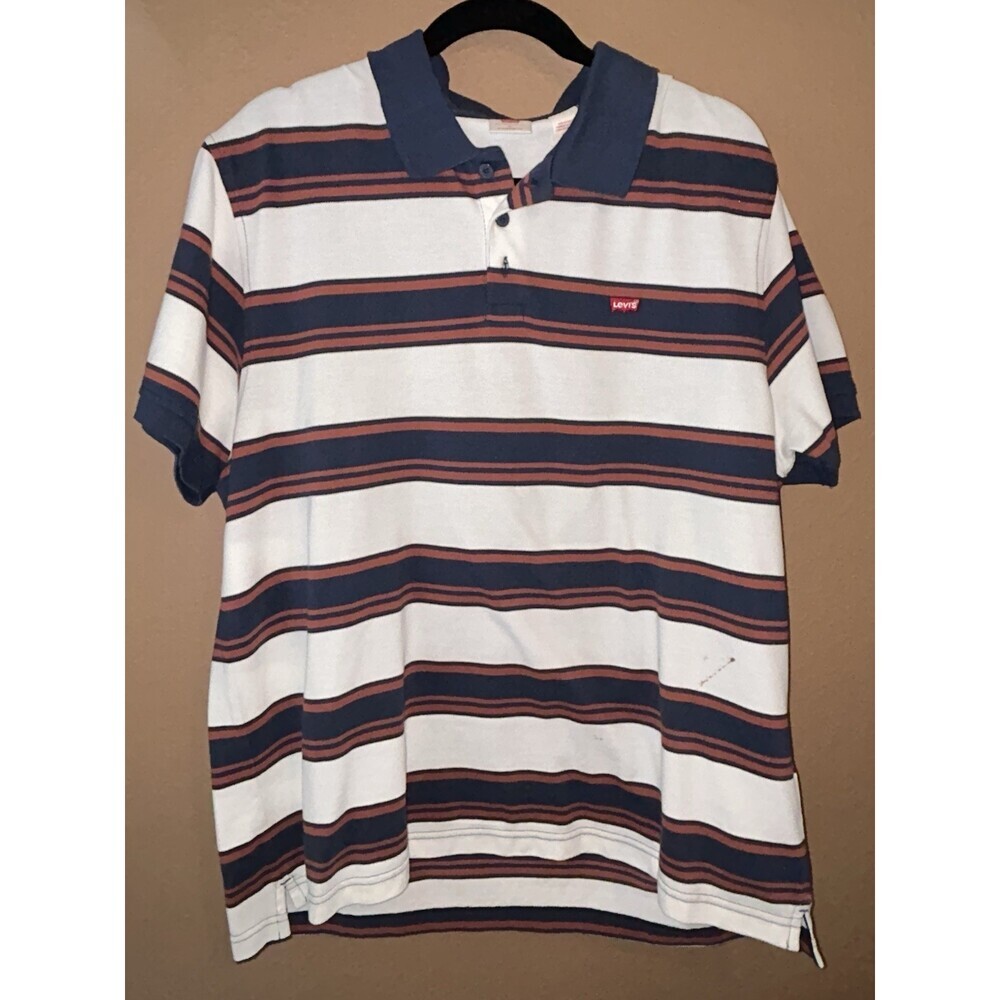Vintage Levis Polo Shirt Mens Large Burgundy Striped JeansWear Western Retro
